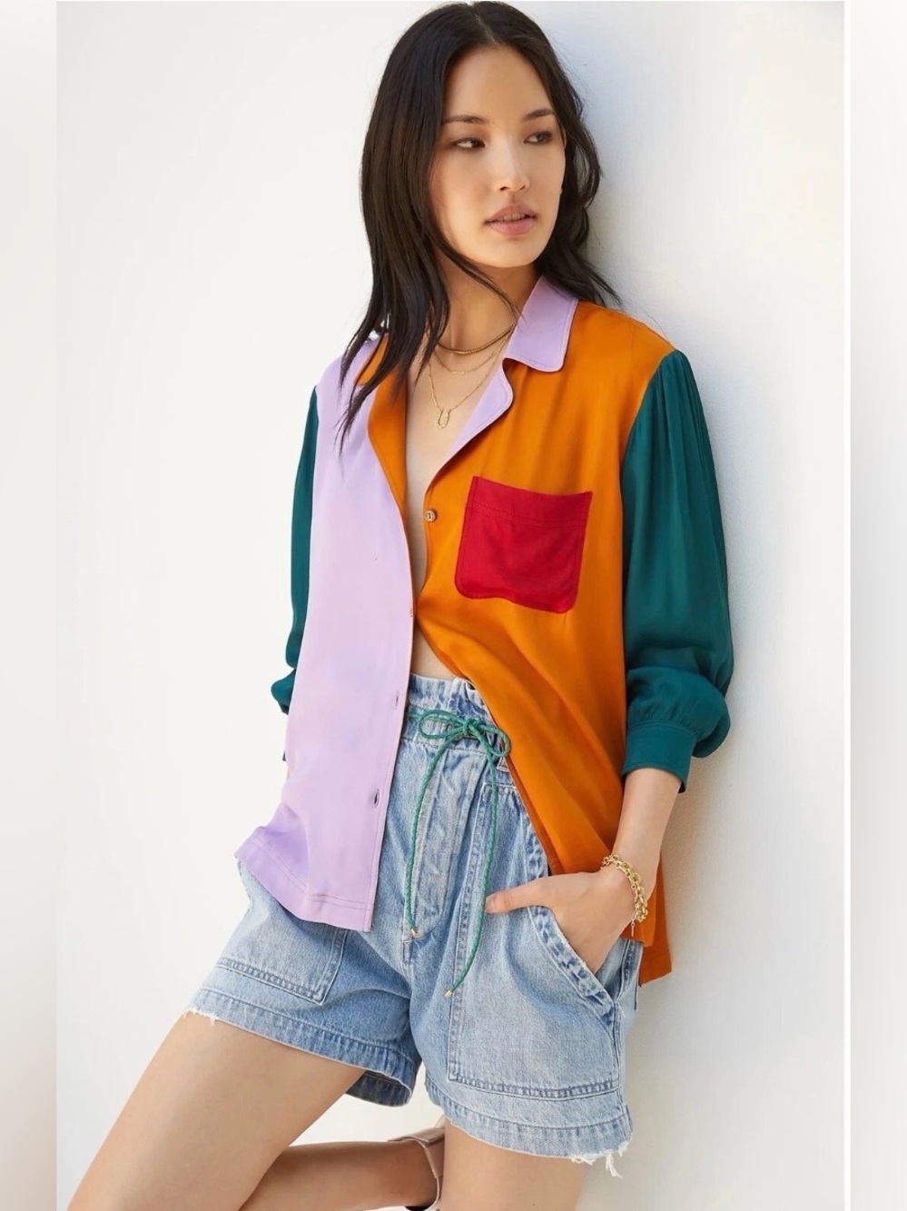 ANTHROPOLOGIE FARM RIO Button-Down Shirt with Puffed Sleeves Size S